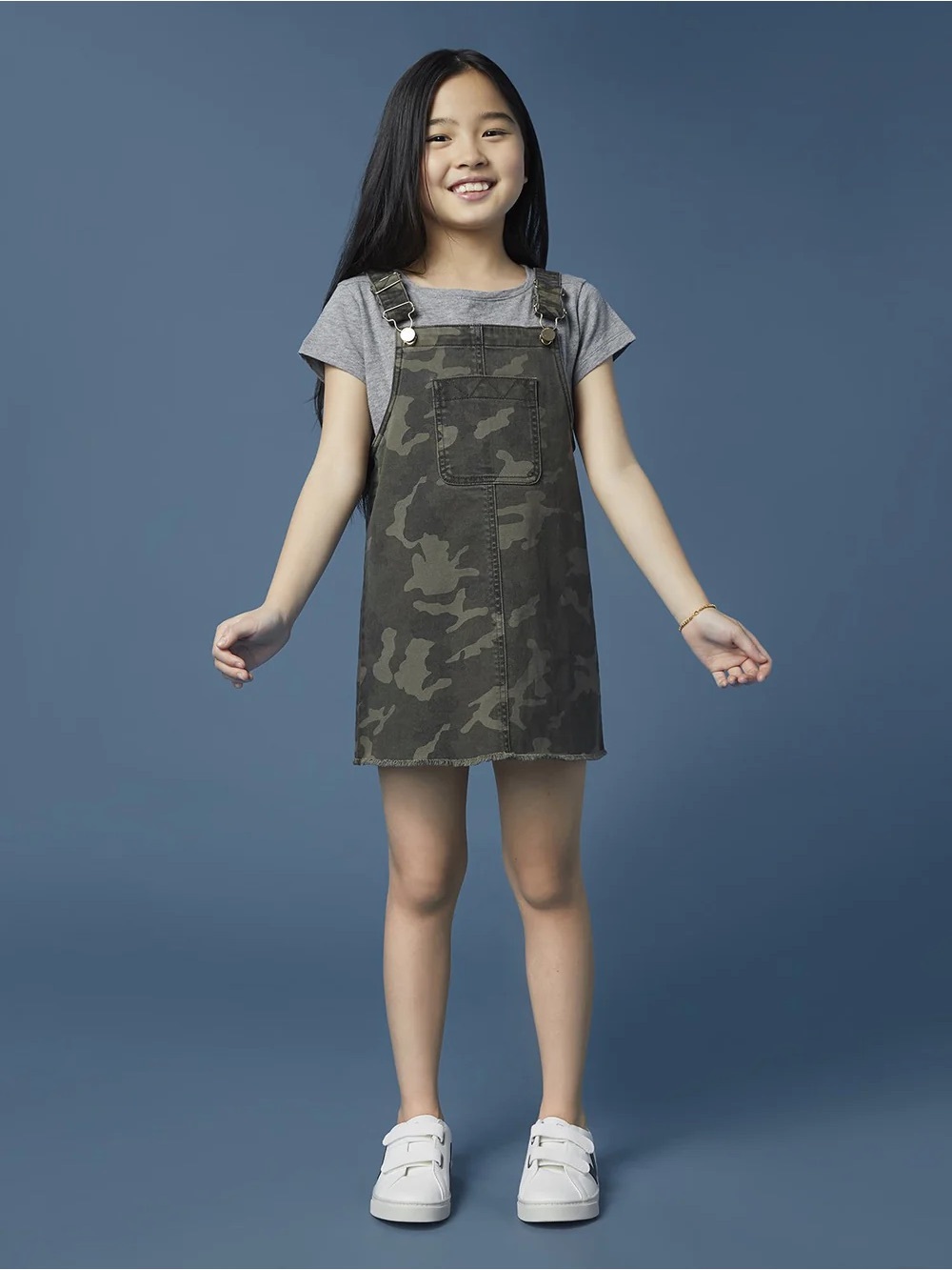 Girls' DL1961 PENELOPE DRESS VICTORY CAMO  Overall Dress - Olive Green SIZE M